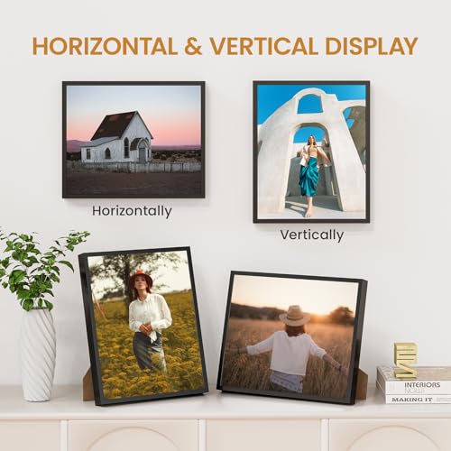Image of 9x11 Aluminum Metal Picture Frame,Tempered Glass Black Photo Frame 9x11 for Family Photo,Posters,Art,Document to Wall Mount Horizontally or Vertically
