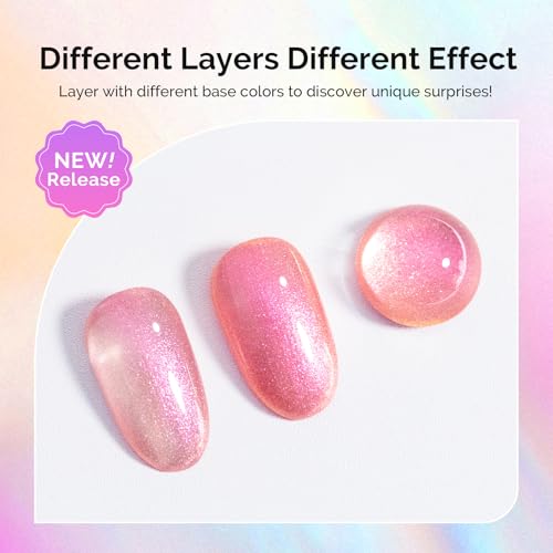 Image of MelodySusie Jelly Pink Aurora Shimmer Gel Nail Polish, Sparkle 0.5 Fl Oz Soak Off UV LED Red Glitter Gel Polish Gift for Women Nail Art Manicure Salon DIY Nail Design Decoration at Home-G2609