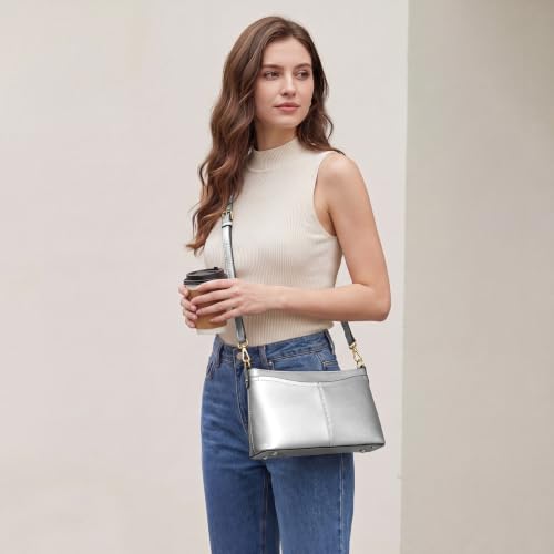 Image of Kattee Genuine Leather Crossbody Bags for Women Small Shoulder Purse Handbags with 2 Detachable Straps 6 Card Slots