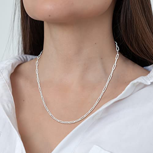Authentic Italian Made 925 Sterling Silver Paper Clip Link Chain Necklace, 3MM 3.75MM 4.5MM 18-30, Open Link Twist, Oval Anchor Link, Men Women,4