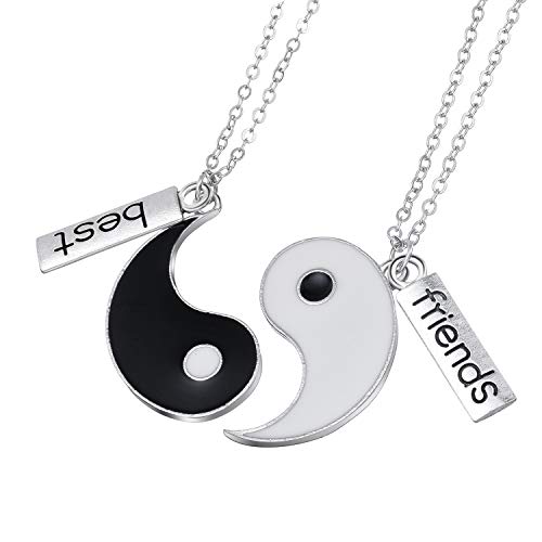 2 piezas colgantes de cadena Yin Yang Taichi BFF para dos parejas Pärchen Couple, collares de amistad Ying Yang Haslkette con grabado Best Friends,socios joyería amor regalos para mejores amigos novia