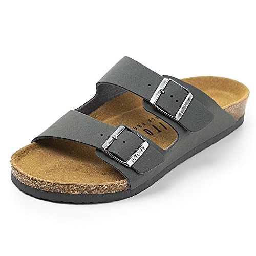 FITORY Mens Sandals, Arch Support Slides with Adjustable Buckle Straps and Cork Footbed Dark Gray Size 9