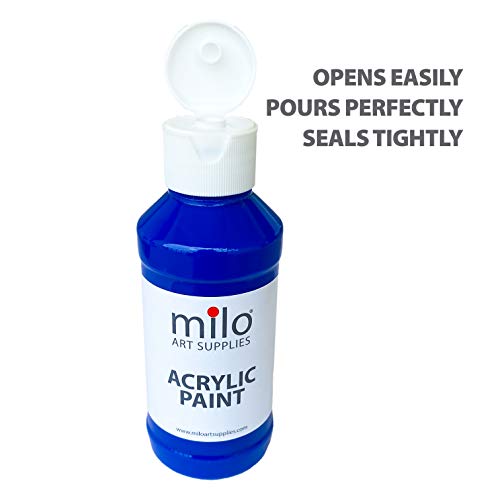 Image of milo Acrylic Paint Set, 6 Primary Colors, 4 oz Bottles, Semi-Gloss | Safe, Non-Toxic, Made in the USA, Arts & Crafts Paints for Artists, Student & Hobby Painters, Paint Pack, Classroom, Bulk