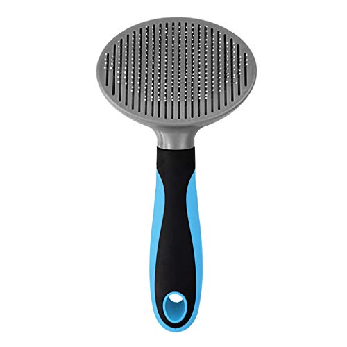 Wenosda Pet Brush Self Cleaning Massage Brushes Scalable Automatic Clean Hair Remover Dirt Dead Skin Auto Removal Comb for Dog Cat Puppy & Kitten (Round,Large Size, Blue)