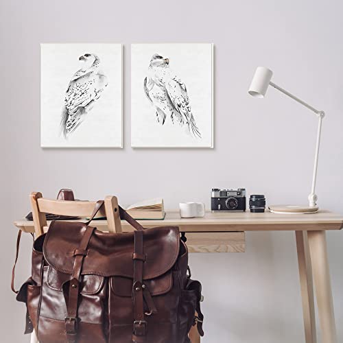 Image of White Hawk Winter Birds, 13 x 19 Inch Mounted Print on Wall Plaque Set
