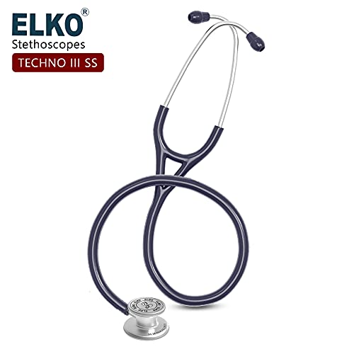 Image of ELKO EL-170 TECHNO III SS Stainless Steel Acoustic Stethoscope | Adult & Pediatric Stethoscope With Double Sided Chestpiece | Two-Way PVC Tubing | Doctors & Medical Students (Blue)