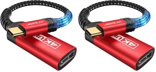 JSAUX USB Type C to DisplayPort Adapter 4K@60Hz, C to Display Port Cable, Compatible with MacBook Pro 2019 2018, Surface Book, Dell XPS, Samsung Galaxy S21 S20 Note 20-Red (Pack of 2)