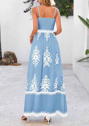 Image of PRETTYGARDEN Women's Summer Boho Maxi Dress Floral Sundresses | Spaghetti Strap, Sleeveless, Smocked Bodice, A-Line Long Flowy, Lightweight Soft, Wedding Guest Party, Beach Vacation Outfits