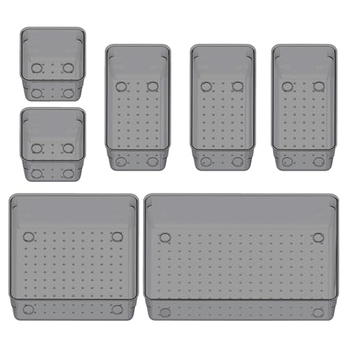 Image of ALOXE Drawer Organizer Makeup Organizer Box Black Multipurpose Drawer Organisers Storage Box For Cosmetic, Jewellery, Office, Kitchen Items (7 Pcs)