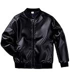 TLAENSON Boys Leather Jackets For Toddler Kids Faux Motorcycle PU Leather Coats 50s 80s Bomber Tops Black Size 130/7-8 Years