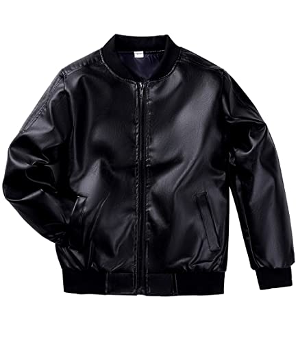 Tlaenson Boys Leather Jackets For Toddler Kids Faux Motorcycle Pu Leather Coats 50S 80S Bomber Tops Black Size 150/10-11 Years #TOP20