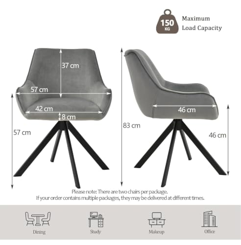Image of Set of 4 Chairs 360 Degree Rotating Legs, Modern, Elegant & Comfortable Velvet Arms Chairs for Dinning Living Hotel Cafe (Grey Velvet Set of 4)