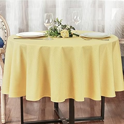 HomeJoy Round Rectangle Table Cloth – Stainproof Waterproof Washable Polyester Oblong Rectangular Tablecloth, Fabric Table Cover for Kitchen Dining Dinner Table (Gold A, Round 70'' Inch) Cover