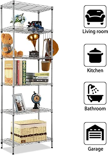 6-Tier Metal Shelving Unit, Wire Kitchen Storage Unit, Heavy Duty Standing Shelf for Laundry Organization (Silver) - Image 5