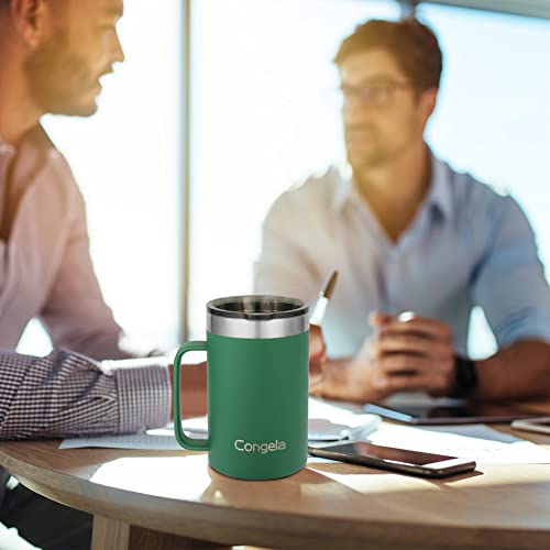 Congela 18Oz Premium Stainless Steel Insulated Coffee Mug With Handle, Double Wall Insulated Coffee Mug, Travel Camping Cup With Tritan Lid, Green Color(Forest, 18Oz) #TOP6