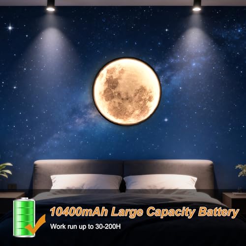 Image of Dimmable Moon Wall Light 10400mAh Rechargeable Battery Operated Wall Sconce 9.5inch Moon Wall Lamp with Remote 3 Color Indoor Wall Mounted Lighting for Living Room Bedroom Entryway