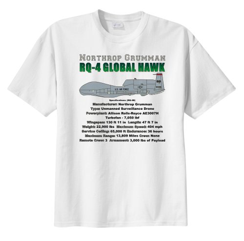 WarbirdShirts Men's Northrop Grumman RQ-4 Global Hawk Short Sleeve T-Shirt Adult XL White WarbirdShirts Men's Northrop Grumman RQ-4 Global Hawk Short Sleeve T-Shirt Adult XL White