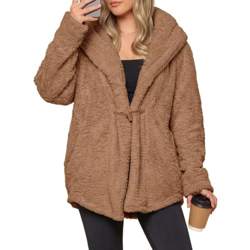 Sherpa Jacket Women Fleece Cardigan Hooded Loose Warm Coat Winter 2026 - image 2