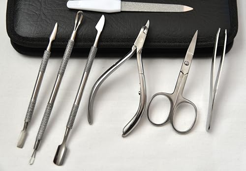 Professional Manicure Pedicure Set, 7-Piece Stainless Steel Nail Care Tools with Cuticle Pusher, Nipper, Scissor, Tweezer