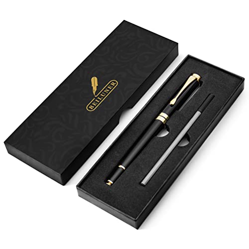 Beiluner Ballpoint Pens, Stunning Black Chrome Metal Pen With Golden Trim, Best Ball Pen Gift Set For Men & Women, Professional, Executive, Office, Nice Pens-Gift Box With 0.5Mm Black Extra Refill #TOP2