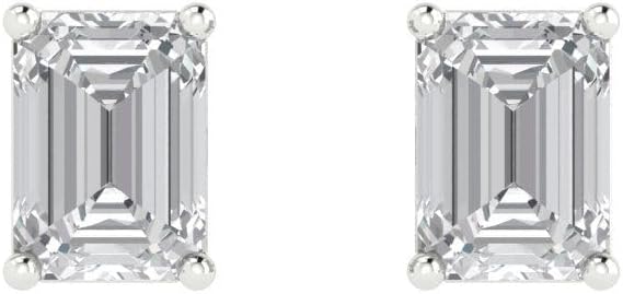 14K White Gold White Sapphire Stud Earrings with Push back - Hypoallergenic, 2 cttw - Minimalist Women's Fine Jewelry - Image 3