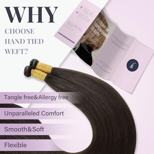 Fshine Weft Hair Extensions Dark Brown Real Human Hair 16inch Double Weft Real Hair Extensions Full Head 50 Grams - Image 3