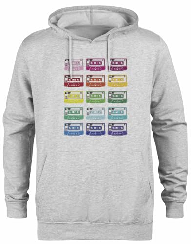 Sweat à capuche gris imprimé cassettes des années 80 pour homme et femme