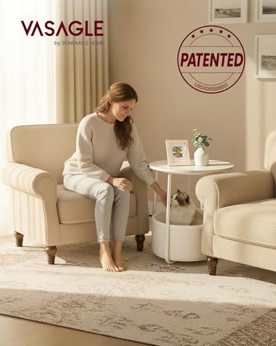 Image of VASAGLE LILEA Collection - Small Round Side End Table, Modern Nightstand with Fabric Basket, for Living Room, Bedroom, Set of 2, Cream White ULET225LL01S