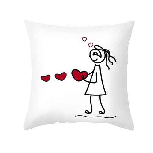 Chenlane Silk Pillow Covers Indian Cushion Foundation Case Cute Cartoon People Valentine'S Day, Coversoutdoor Rustic Private Customisation 50x50 cm, 1Pcs