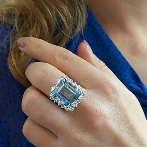 Luxury Lady Party Rings with Blue Cubic Zirconia Gorgeous Jewelry for Anniversary Ceremony