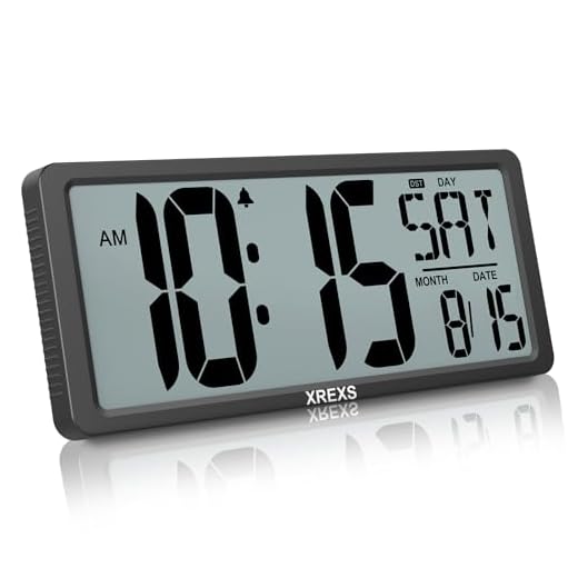XREXS Large Digital Wall Clock, Battery Operated Alarm Clocks for Bedroom Home Decor, Count Up & Down Timer, 14.17 Inch Large LCD Screen with Time/Calendar/Temperature Display (Batteries Included)