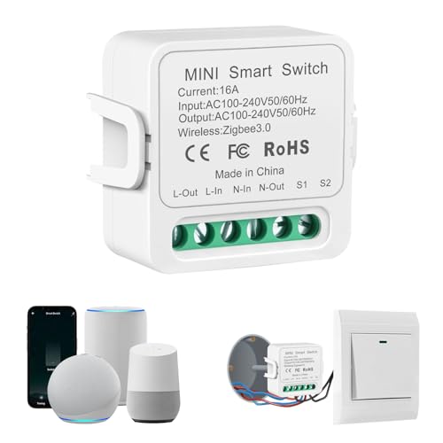 Zigbee Smart Switch, Interruttore Zigbee 16A, Interruttore intelligente, Mini Smart Switch, compatibile con Smart Life,Tuya app, Alexa, Richiede neutrale