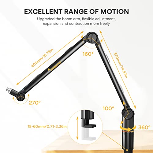 Image of Maono Microphones Boom Arm, Upgraded Version BA90 Stand Arm Stand with 3 /8 inch to 5 /8 inch Screw Adapter Clip Compatible with Maono,Rode,Blue Yeti, HyperX QuadCast,and other Mic