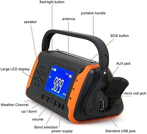 Crank Radio, with Rechargeable 4000mAh Battery LED Torch SOS Alarm Emergency Radio AM FM Portable Radio