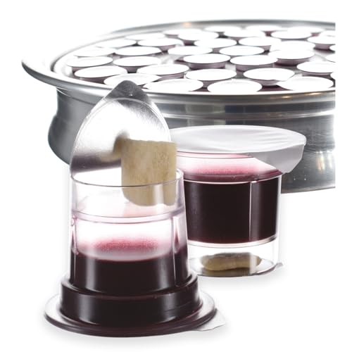 Simply Communion Pre-filled Communion Cups - Tray & Seatback Pew Compatible Cups and Wafer - Concord Juice and Bread - Box of 100 - EASY Open Made in the USA