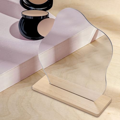 Espejo de maquillaje irregular con base de madera miniatura 3