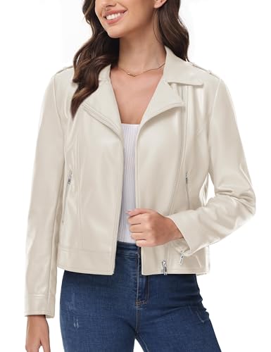 MAGCOMSEN Women's Leather Casual Jacket Lightweight Faux Leather Fall Spring Biker Vintage Jackets