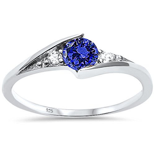Oxford Diamond Co Sterling Silver New Round Simulated Blue Sapphire Solitaire Fashion Ring