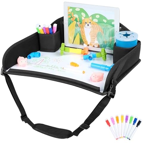 COOLBEBE Kids Travel Tray for Toddler Car Seat, Travel Tray for Airplane, Toddler Car Seat Lap Tray, Carseat Table Tray for Kids Travel Activities (Black-1) Cover