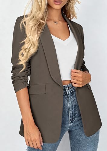 PRETTYGARDEN Women's 2026 Spring Blazers Business Casual Outfits Open Front Ruched 3/4 Sleeve Lightweight Work Suits Jackets (Grey,X-Large) — view 3