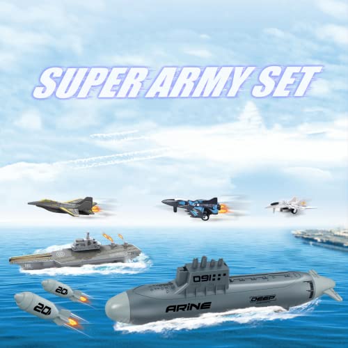 Wask Aircraft Carrier Toy And Submarine Toy Naval Ship With Launching Small Scale Model Fighter Jet Toy And Torpedoes, Ideal Gift Army Toys Set For Kids Boys Girls #TOP2
