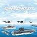 WASAiKA Aircraft Carrier Toy and Submarine Toy Naval Ship with Launching Small Scale Model Fighter Jet Toy and Torpedoes, Ideal Army Toys Set for Kids Boys Girls