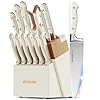 Knife Set,Astercook Kitchen Knife Set with Block 14-Piece Full Tang Stainless Steel Knives with Sharpener Dishwasher Safe and Anti-Slip Ergonomic Handle Elegant Cream White Utensils Set