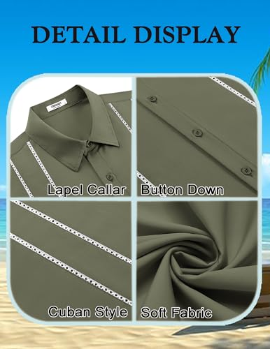 Image of COOFANDY Mens Cuban Guayabera Shirt Short Sleeve Button Down Shirts Summer Beach Vacation Shirts