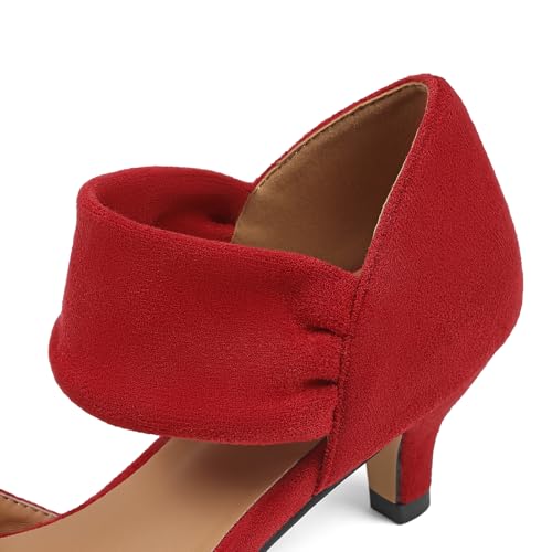 Image of Pointed Toe Low Kitten Heels Women Ankle Strap Slip on Pumps | Closed Toe, 2.2 Inch short heels,Synthetic Upper /Suede,Bridal Dress Shoes - 8 Colors, Wedding, Party and Formal Events