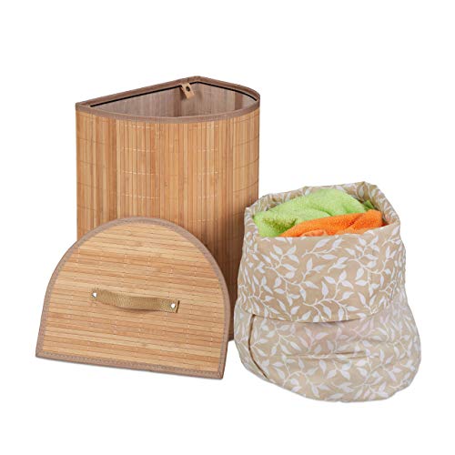 Relaxdays Cesto Portabiancheria, 30 l, per Bagno & Camera, Pieghevole, Semiovale, con Coperchio, Naturale, bambù, Poliestere, Pannelli MDF, 1 pz - Image 7