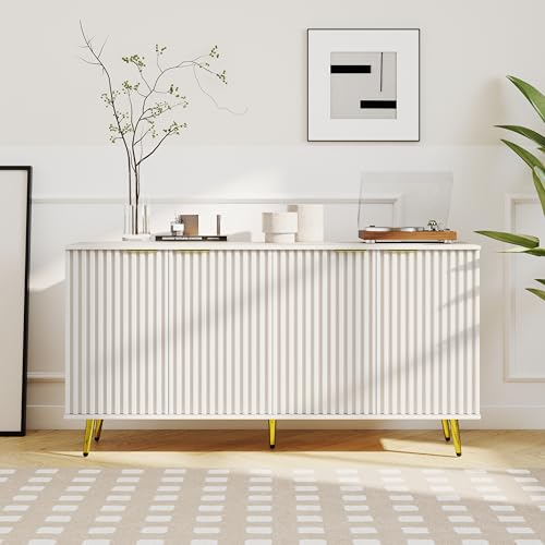 COCO DESIGN 61" Buffet Sideboard with Fluted Panel Doors, Power