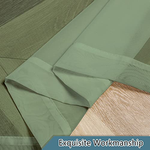 Lecloud Short Sheer Curtains 54 Inches Length 2 Panels, Light Filtering Voile Curtain Drapes For Half Window Kitchen Bedroom, Basic Rod Pocket Living Room Sheer Curtains, 40Wx54L Inches, Sage Green #TOP5