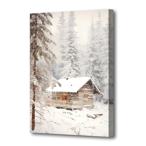 LURENCZH Farmhouse Canvas Wall Art Winter House Picture Prints Snowscape