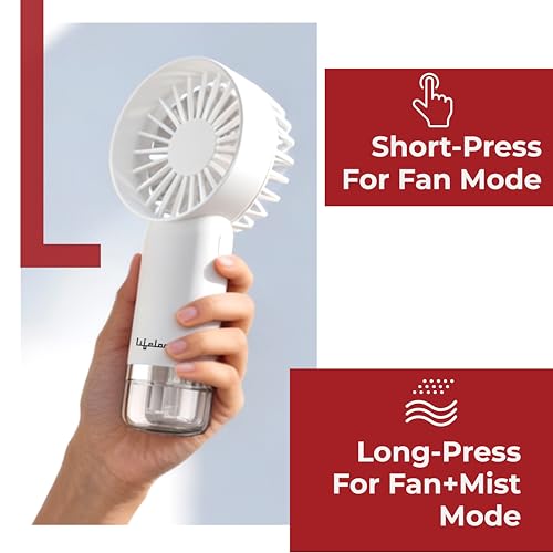 Image of Lifelong Mini Hand Fan with Mist Function | 3 Speed Settings, Mist Spray, 4000 RPM | Type-C Charging, 2.5W BLDC Motor, 500mAh Battery | Handheld Portable Fan with Water Tank | Compact & Lightweight